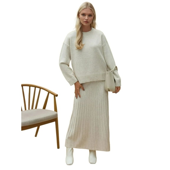 Textured Sweater & Flared Skirt Knit Co-Ord Set