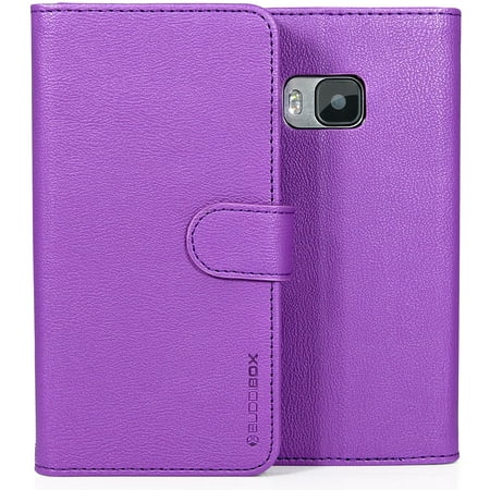 BUDDIBOX HTC One M9 Case Wallet Cover, (Purple)