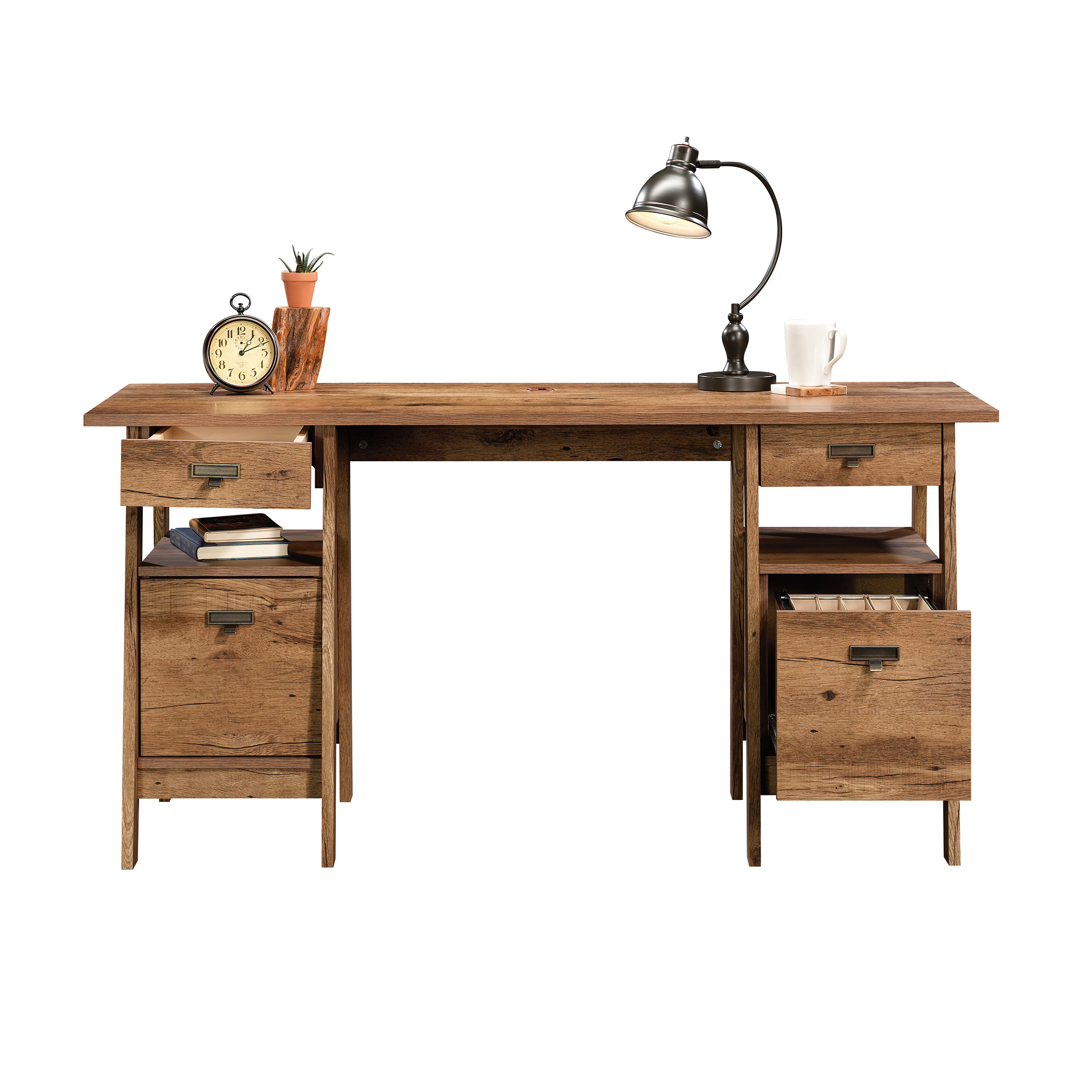 Sauder Trestle Executive Trestle Desk Vintage Oak finish