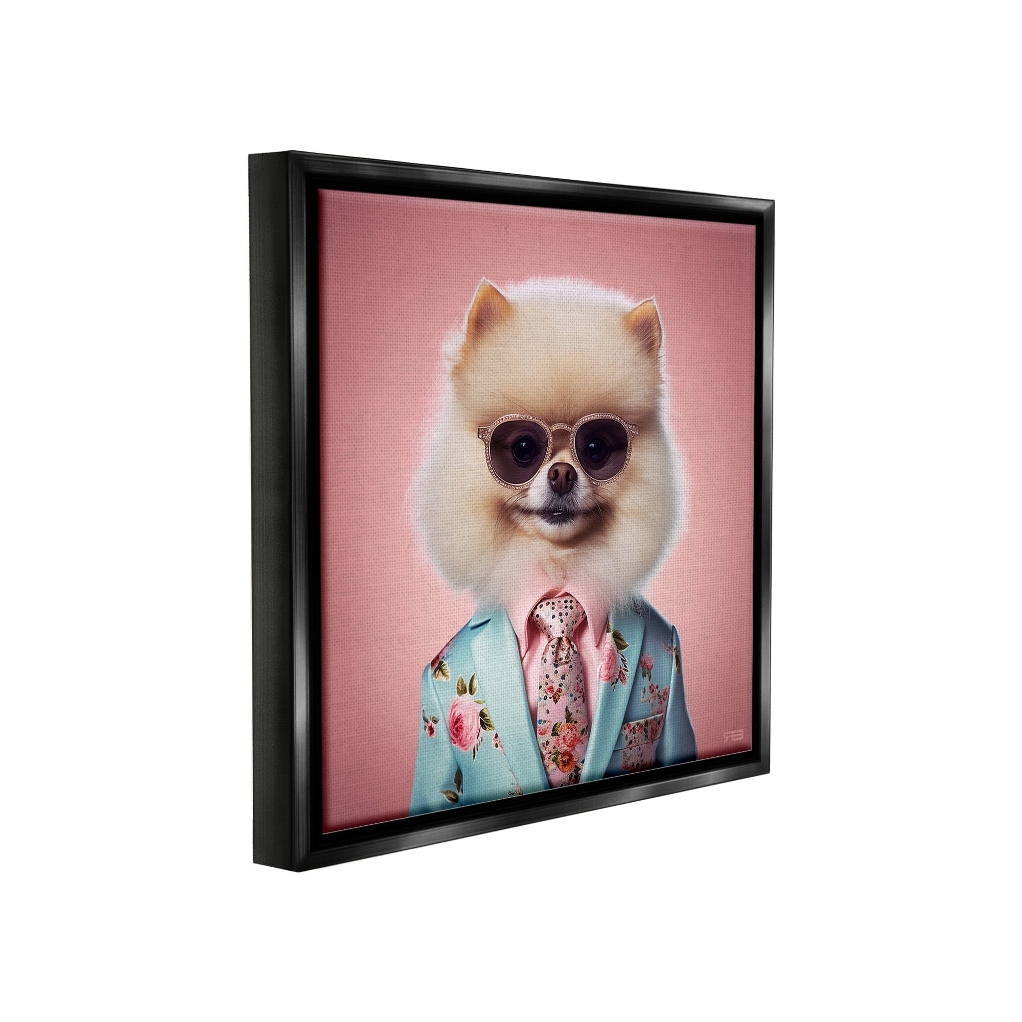 Stupell Industries Dog in Chic Suit Animals & Insects Painting Black Floater Framed Canvas Art Print Wall Art, 18 x 18