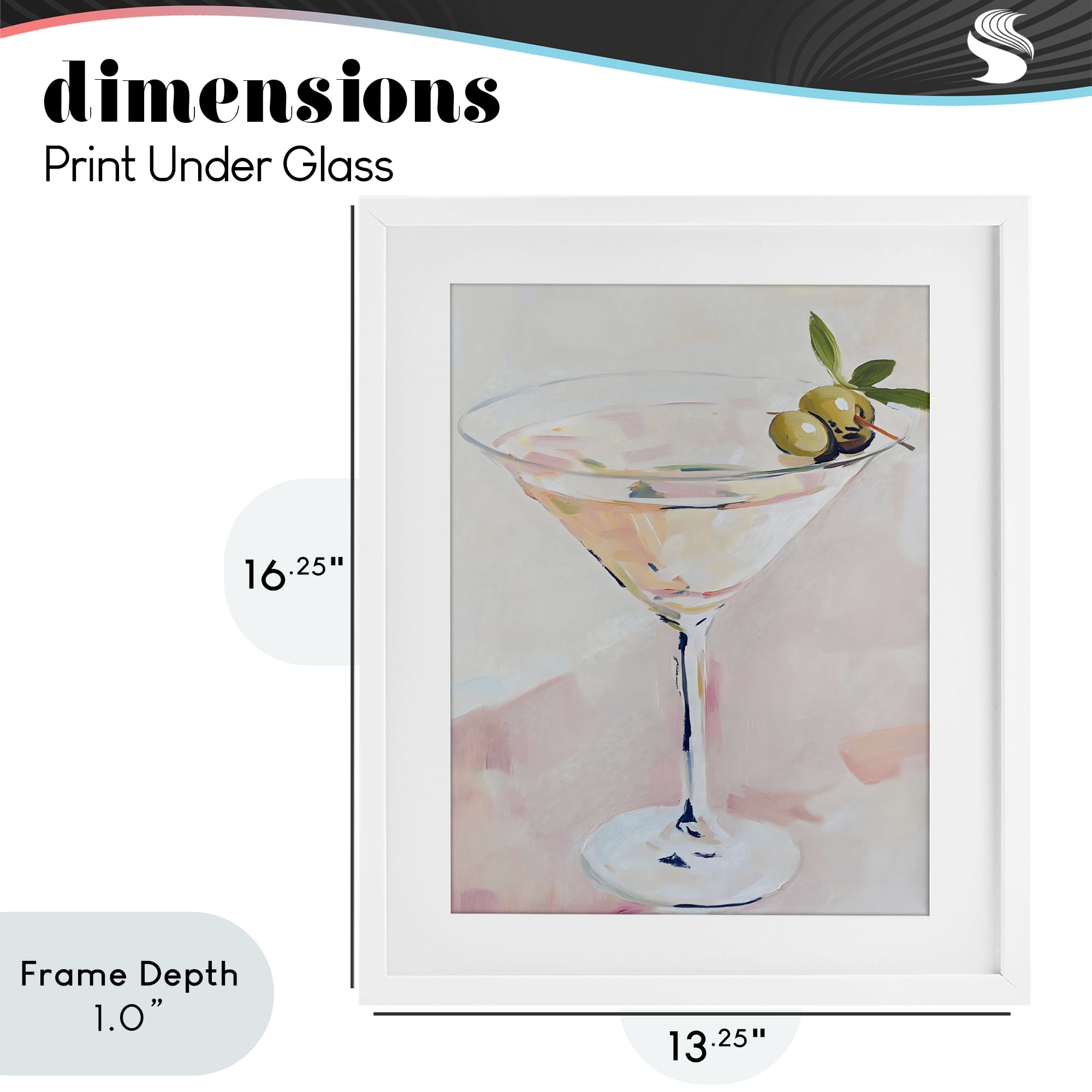Stupell Industries Pastel Martini with Olive Garnish White Framed Print Under Glass, design by The Prints Vibe