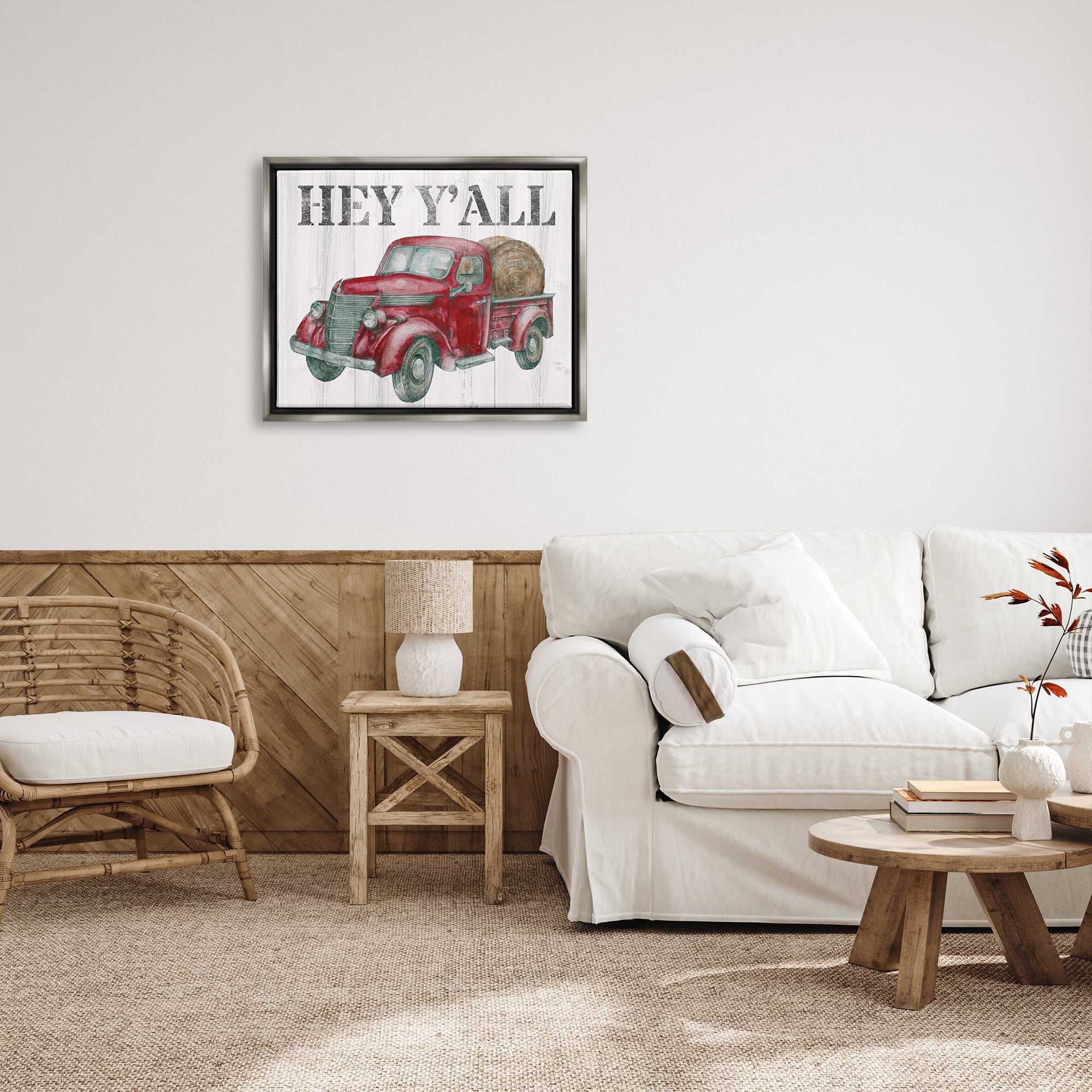 Stupell Industries Hey Y'all Country Truck Transportation Painting Gray Floater Framed Canvas Art Print Wall Art, 31 x 25