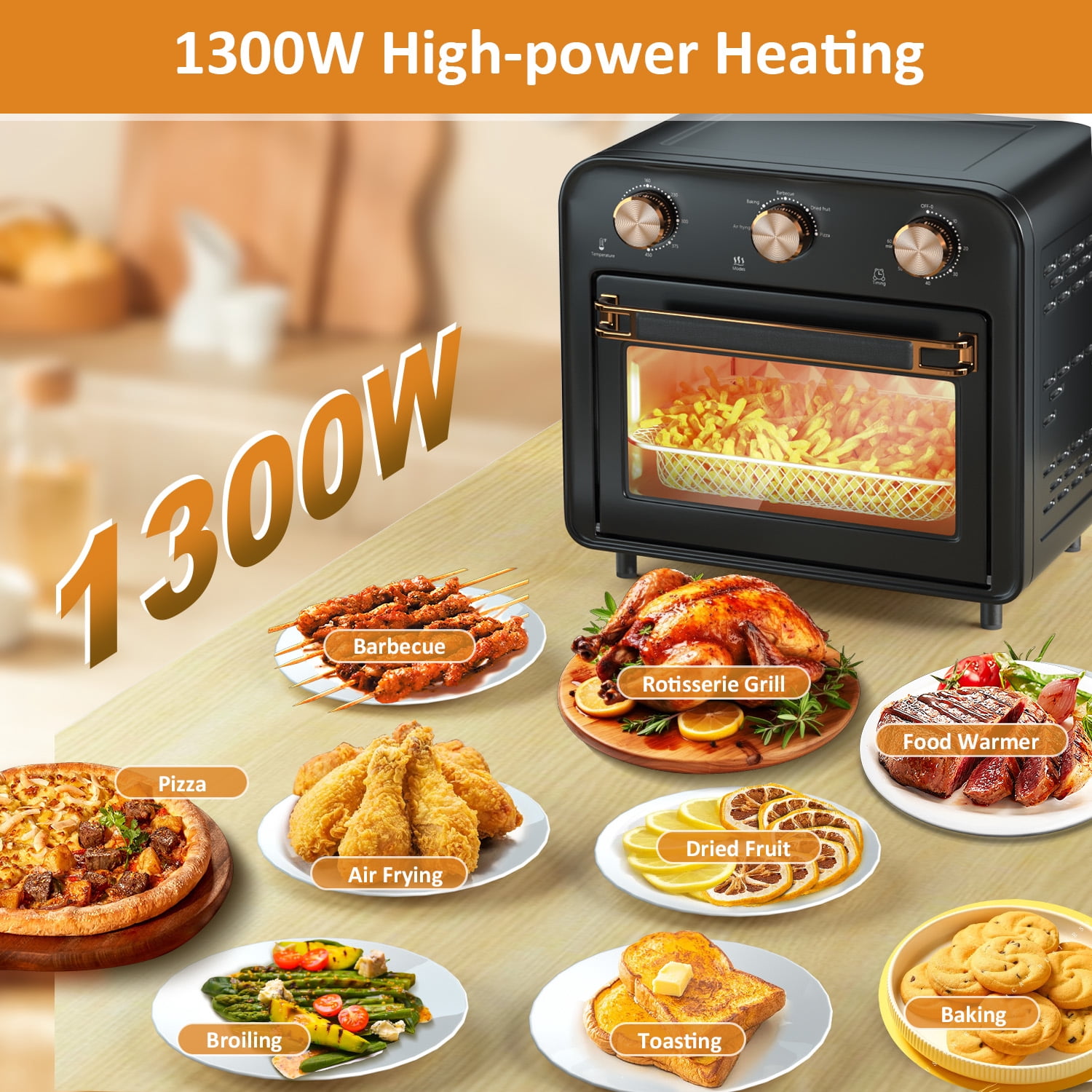 TINANA 5-in-1 Air Fryer Toaster Oven Countertop, 1300W 17 Qt, 4-Slice Convection Ovens Combo, Oil-Less Air Fry, Roast, Bake Broil Toast, Dried Fruit, Timer, Stainless Steel