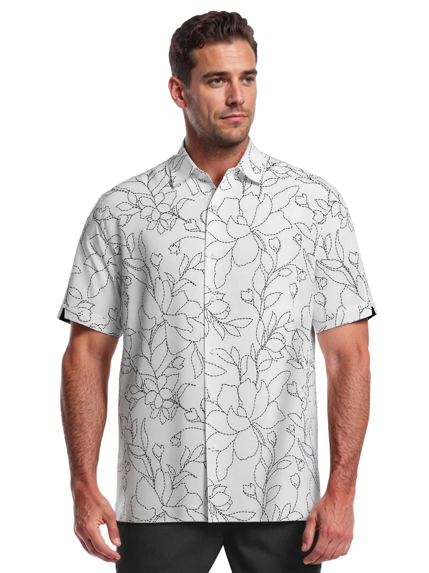 Café Luna Men's and Big Men's Printed Embroidery All-Over Look Short Sleeve Woven Shirt, Sizes S-4X