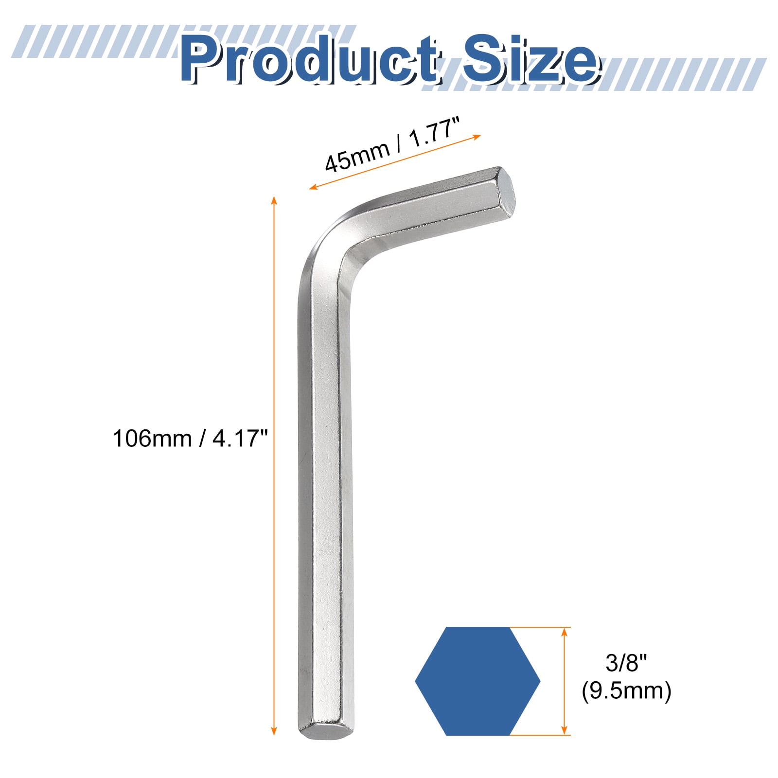 Uxcell 5pcs Hex Key Wrench 3/8" 45# Carbon Steel L-Shape Hexagon SAE Wrenches Repairing Tool for Home DIY Bike Motorcycle Repair, Silver Tone