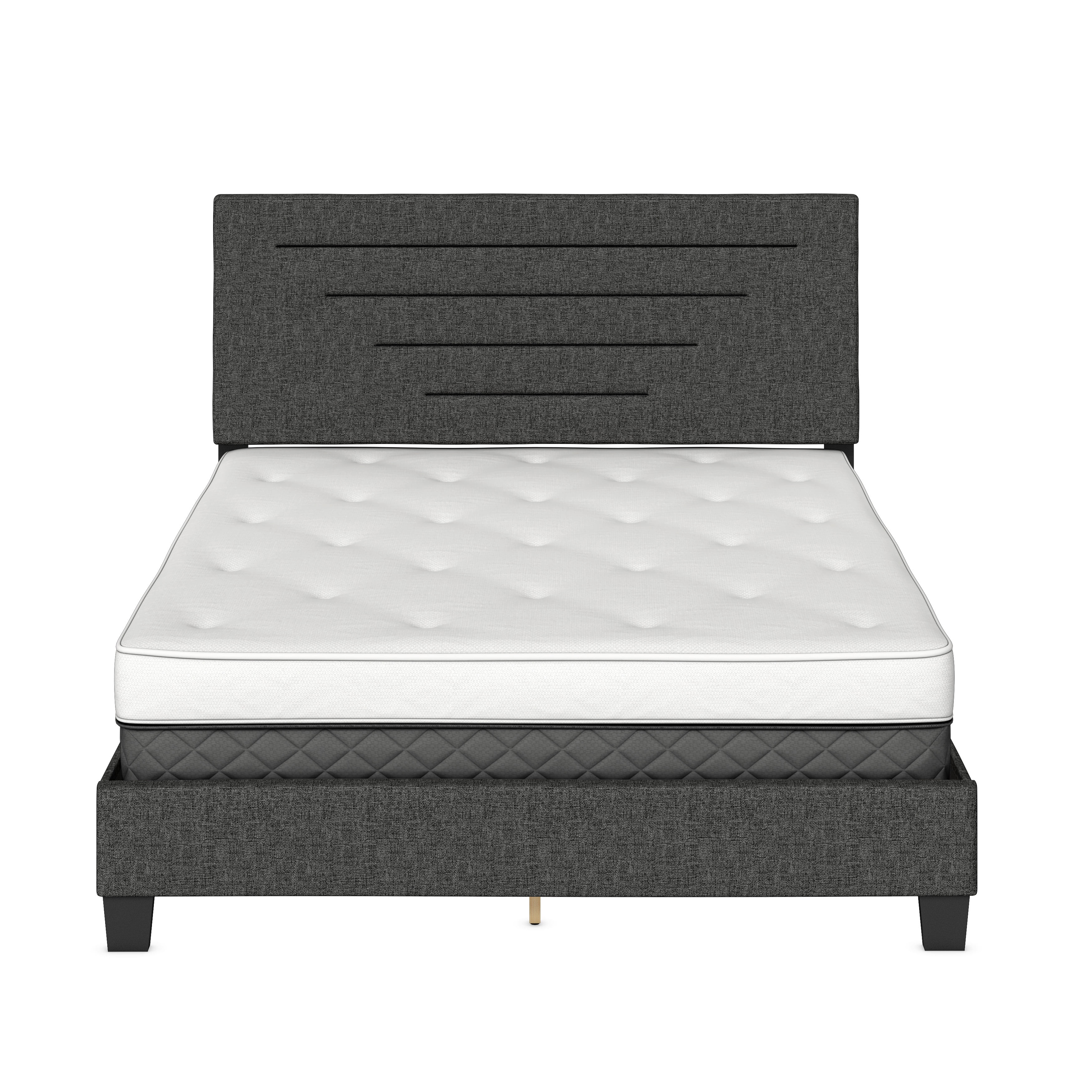 Boyd Sleep Cordoba Black Linen King Size Fully Upholstered Platform Bed Frame with Adjustable Headboard, Qualified Box Spring or Foundation Required for Use