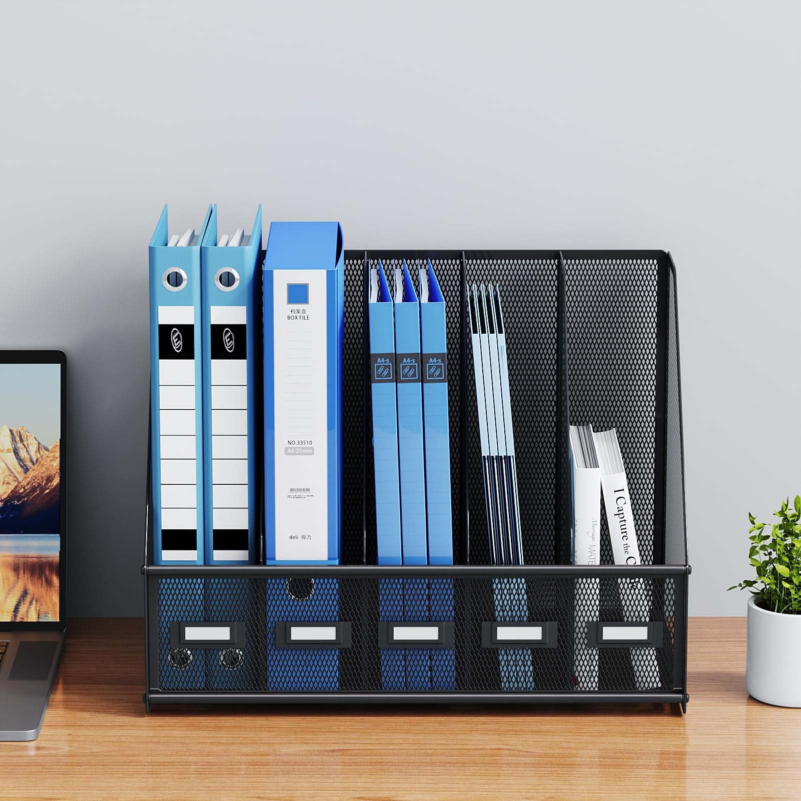 Marbrasse File Organizer for Desk,Desk File Organizer with 5 Vertical Compartments Mesh Magazine File Holder for Office Home