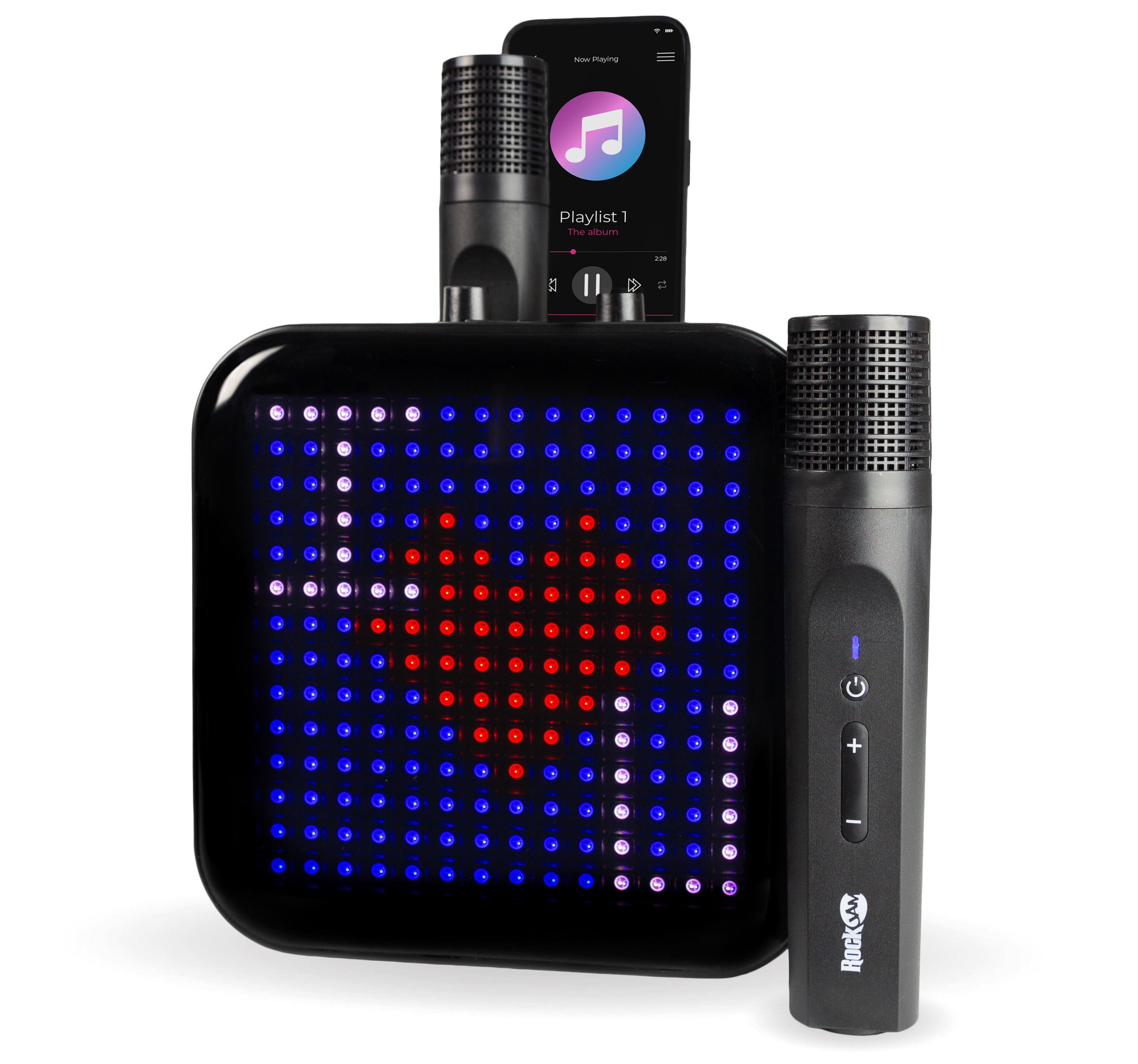 RockJam Pixel Karaoke Machine with 2 Wireless Microphones – Bluetooth Karaoke Machine for Kids & Adults with LED Display & Mic Charging Dock