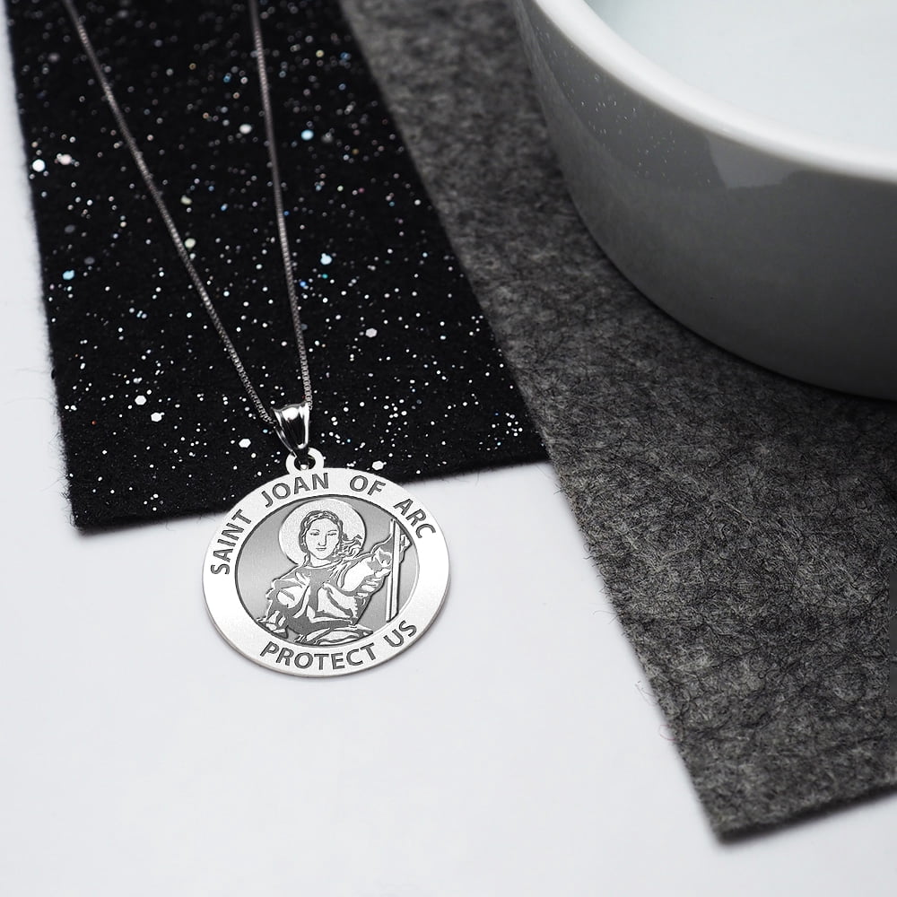 Sterling Silver Saint Joan Of Arc Religious Medal – Small Dime-Sized Pendant (1/2" X 2/3")