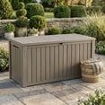 thumbnail image 3 of fazzn 150 Gallon Resin Deck Box Outdoor Indoor Waterproof Storage Box for Patio Furniture Pool Accessories Storage for Cushion Garden Tools (Brown), 3 of 7