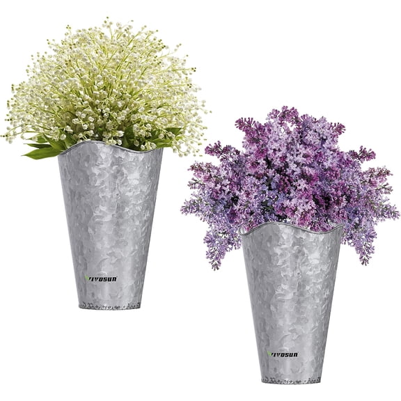 VIVOSUN Vintage Style Hanging Wall Planter Decor, Lightweight Metal with Galvanized Finish, for Faux Plants or Dry Flowers, Set of 2