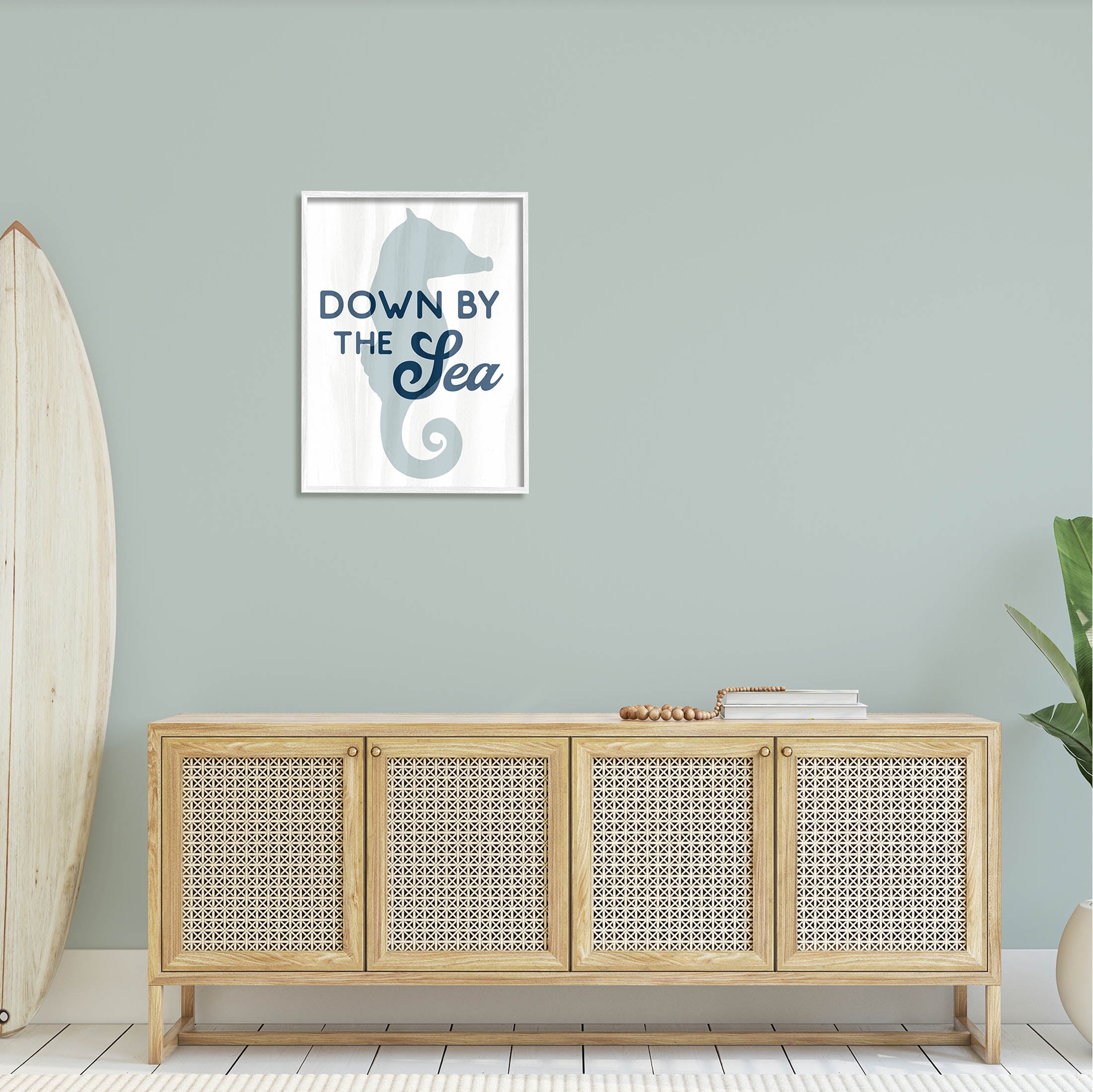 Stupell Industries Down By The Sea Seahorse Graphic Art White Framed Art Print Wall Art, Design by Lil' Rue