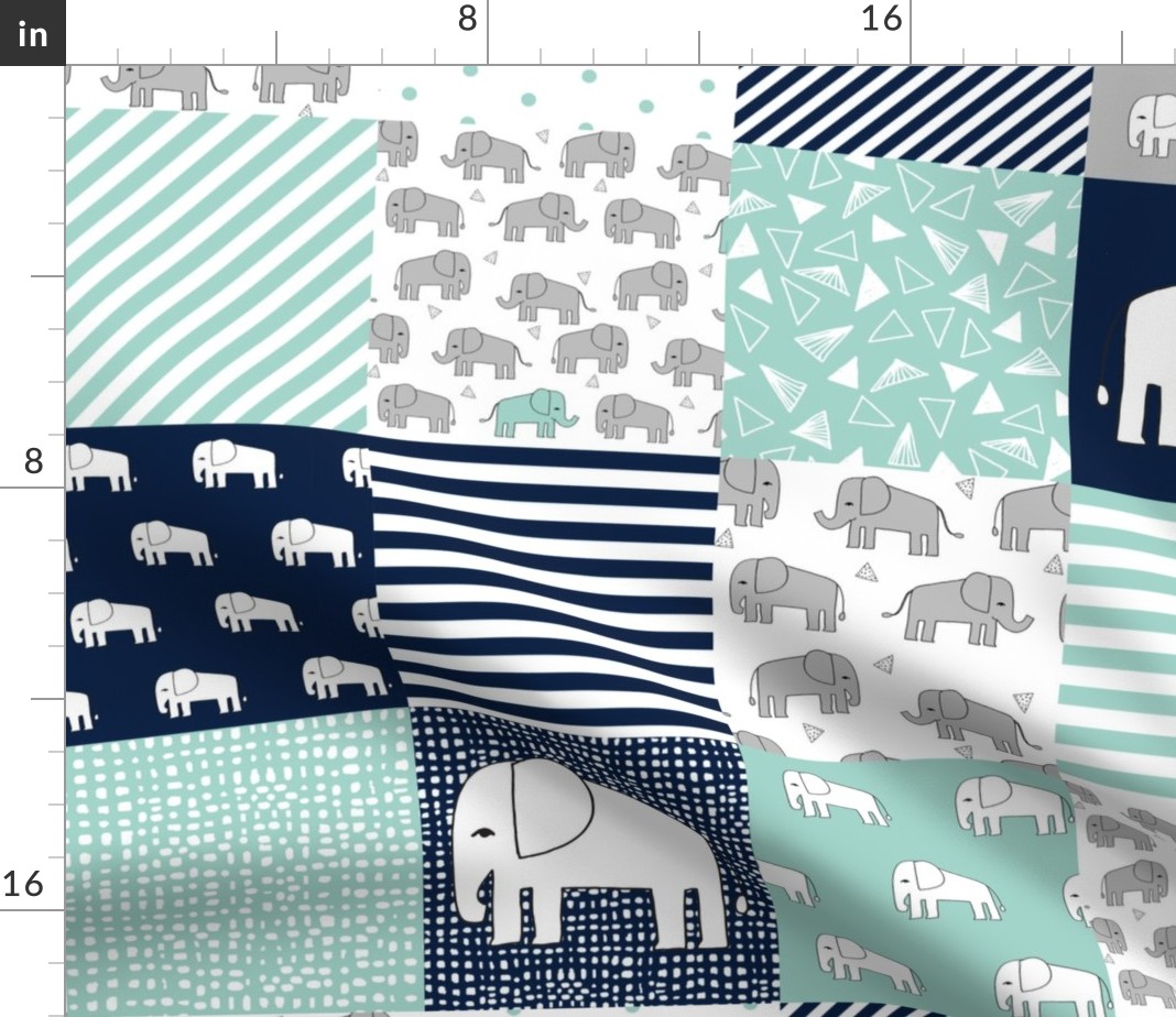 Elephant Baby Nursery Cheater Quilt Wholecloth Fabric Printed by