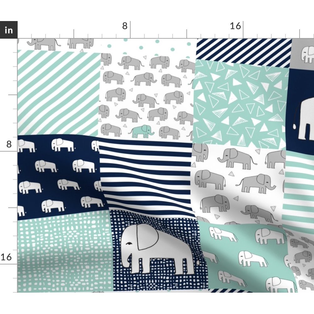 Elephant Baby Nursery Cheater Quilt Wholecloth Fabric Printed by