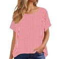 thumbnail image 4 of Aezemi Loose Striped Shirts Womens Tunic Curved Hem Lightweight Beach Vacation Casual Tops Women Summer Pullover Short Sleeve Fashion Outdoor Tees 3XL, 4 of 6