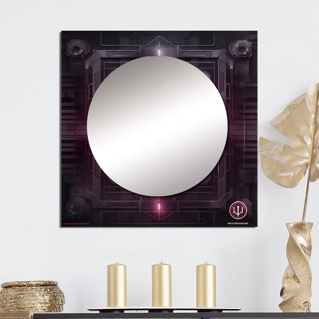 Designart "Enigmatic Magenta Divine Chakra Gateway III" Modern Geometric Square Mirror For Wall Decor - Large Purple Square Printed Wall Mirror Art - Wall Mounted Square Large Mirror