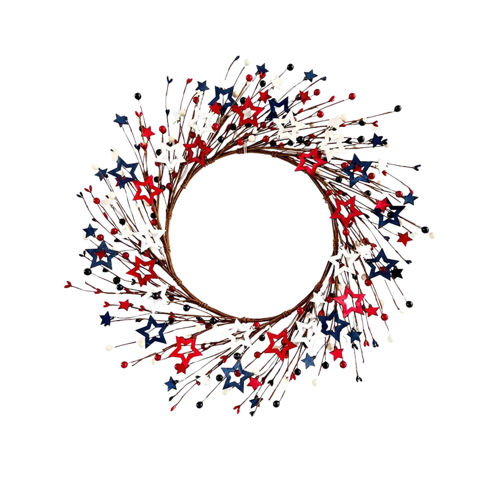 Five Pointed Star Wreath with Artificial Berries, Fabric Berry Wreath for Front Door Wall Mantel, Farmhouse Star Shaped Wreath for Seasonal Home Displays
