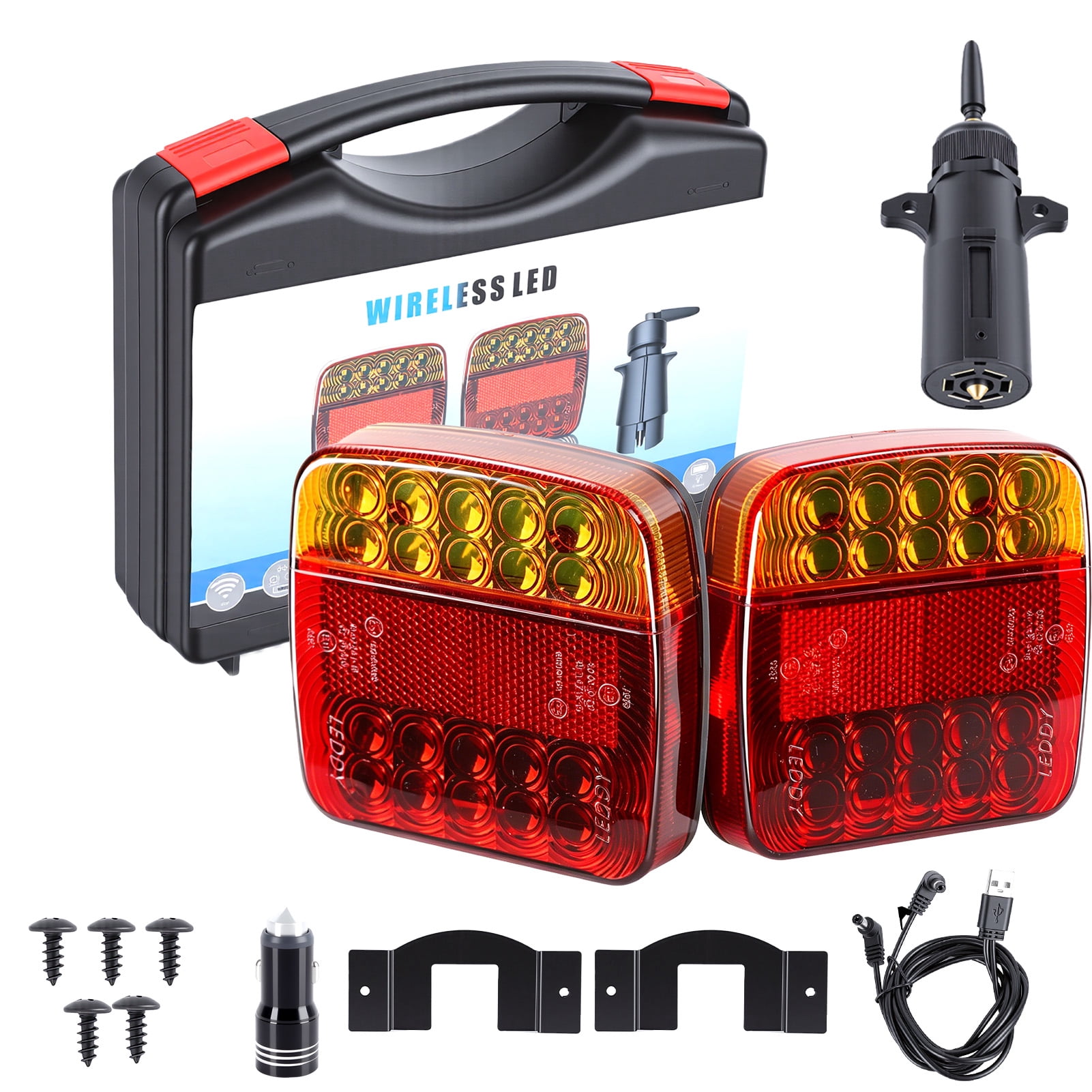 2 Pcs Wireless Trailer Lights, Rechargeable LED Tow Light Kit with Strong Magnet Base, IP67 Waterproof Cordless Tail Lamp with 4 Lighting Modes for Vehicle, RVs, Trucks, Boats