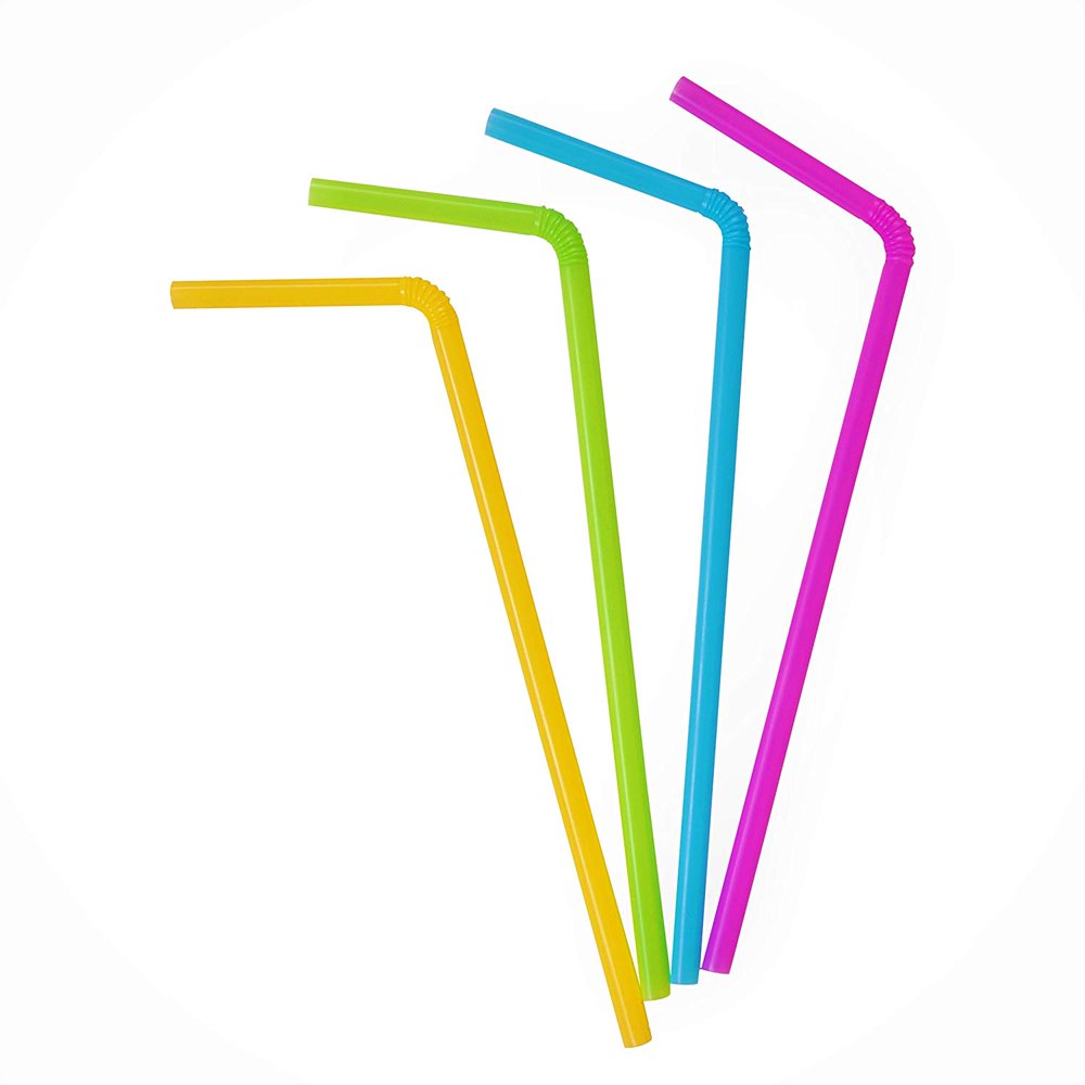 Green Direct Disposable Drinking Straws 7.75 Inch Neon Flexible Plastic