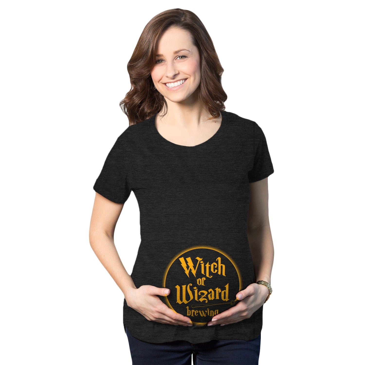 Maternity Witch Or Wizard Brewing T Shirt Funny Halloween Pregnancy Tee
