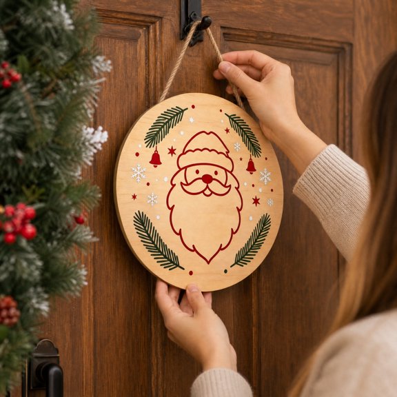 Qjidjing Christmas Tree Ornaments, Xmas Hanging Decor, Round Creative Wooden Styling, for Furniture Accent, Christmas Tree, Indoor Home Display