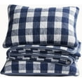 thumbnail image 4 of Chezmoi Collection 3-Piece Pre-Washed Buffalo Check Plaid Cotton Quilt Set Reversible Lightweight Bedspread , Queen, Blue/White, 4 of 7