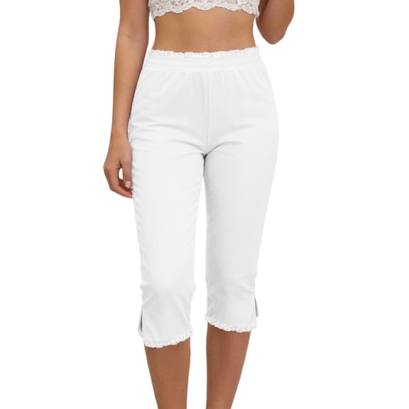 LAJPXKHY Capri Leggings for Women Summer Casual Lace Elastic Waisted Stretchy Slim Fitted Cropped Trousers with Pockets