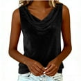thumbnail image 6 of Halter Tops For Women Solid Color Temperament Gold Velvet Sleeveless Collar Hanging Pleated Collar Top Black 2X, 6 of 8