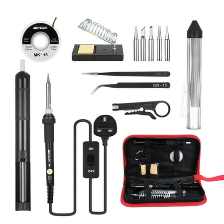 

Meterk Soldering Iron Kit Electronics 14 in 1 60W Soldering Welding Iron Tools Adjustable Temperature 5pcs Soldering Tips Desoldering Pump Soldering Iron Stand Solder Wick Tweezers