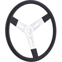 17 Inch Black Cushioned Alum. Steering Wheel, 3 Dish, 3 Spoke, Street