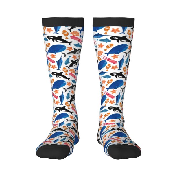 Fotbe Cute Sea Animals Calcetas Divertidas Estampadas para Hombre y Mujer, Calcetas de Algodón hasta la Rodilla para Caminar, Correr, Enfermería y Embarazo