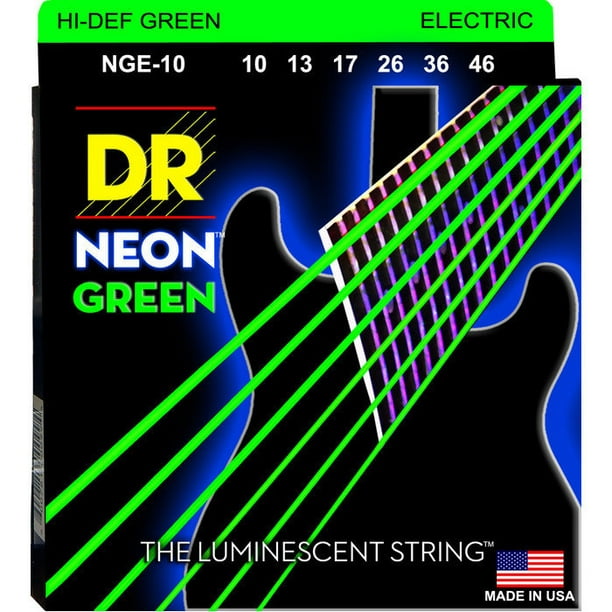 DR Strings NGE-10 Coated Nickel Hi-Def Green Electric Guitar Strings,  Medium, 10-46 