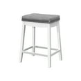 thumbnail image 2 of 2 Counter Height Bar Chairs, White Wooden Base With Grey Upholstered Seat, For Kitchen Use Stools, Wood And Biscuit Tufting Silver Nailheads, Furniture, 2 of 2