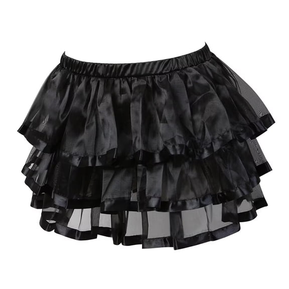 Women Steampunk Skirts Waisted Elastic Layered Short Skirt Black 3XL