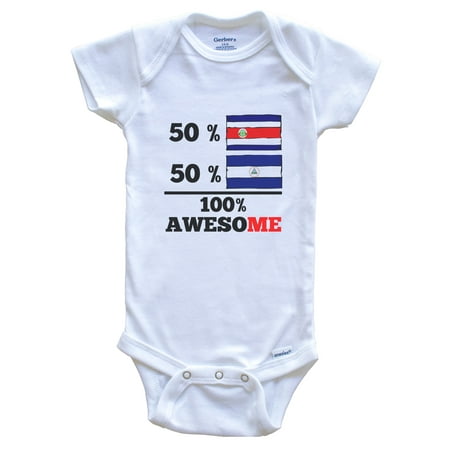 

50% Costa Rican 50% Nicaraguan 100% Awesome Costa Rica Nicaragua Flags Funny One Piece Baby Bodysuit