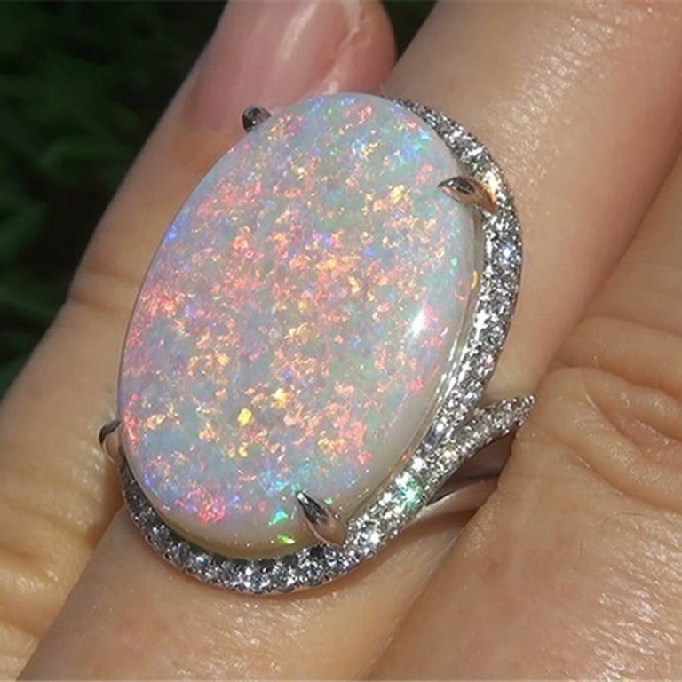 HEVIRGO Girls Shining Artificial Opal Stone Finger Ring Wedding EngageBoyst  Jewelry Gift Artificial Opal Alloy Brown 