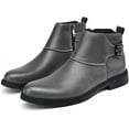 thumbnail image 2 of Men's Genuine Leather Buckle Dress Chelsea Boots with Side Zipper Fashion Pointed Toe Waterproof Non-Slip Casual Business Formal Booties, 2 of 6
