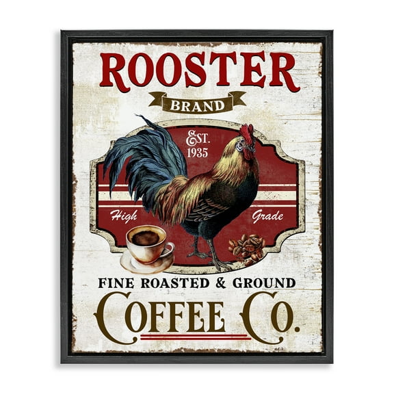 Stupell Industries Rooster Brand Coffee Co Food & Beverage Painting Black Floater Framed Canvas Art Print Wall Art, 17 x 21