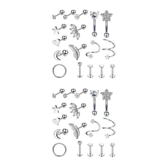 xinxixnxx Boucles d'Oreilles en Acier Inoxydable à la Mode 17 Pcs Bijoux Nez Bagues Argent 2Ensemble