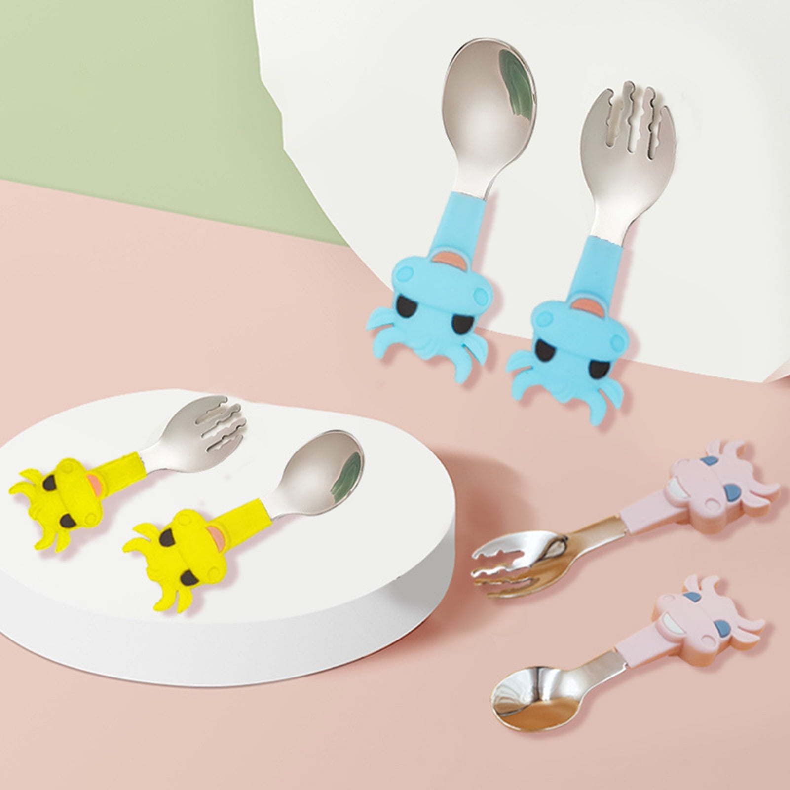Baby Spoon Stainless Steel Cartoon Food Tableware Dinner Dessert Dishes Training 