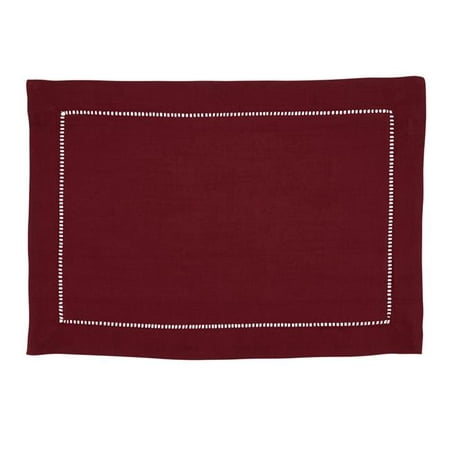 

SARO 14 x 20 in. Oblong Classic Hemstitch Border Placemat Burgundy - Set of 12