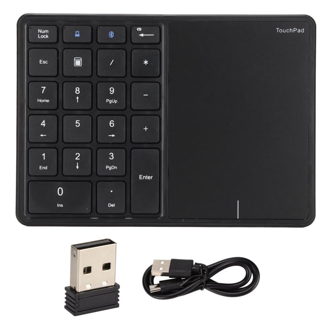 Teclado numérico inalámbrico de 2,4 G, 22 teclas, pantalla táctil, ligero, portátil, tipo C, ABS, mini teclado numérico para estudio y trabajo, color negro.