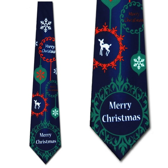 Hanging Ornaments on Navy Necktie Mens Tie