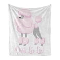 thumbnail image 1 of Ooh La La Soft Flannel Fleece Throw Blanket, Poodle Interpretation with Typography Animal Lovers Theme Print, Cozy Plush for Indoor and Outdoor Use, 60" x 80", Pale Mauve and Pale Taupe, by Ambesonne, 1 of 6
