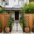 thumbnail image 4 of Metal Garden Arch with Integrated Gate, 79.5'' Wide x 86.6'' High, Outdoor Plant Support for Climbing Vines & Roses, Decorative Garden Arbor in Black, 4 of 8