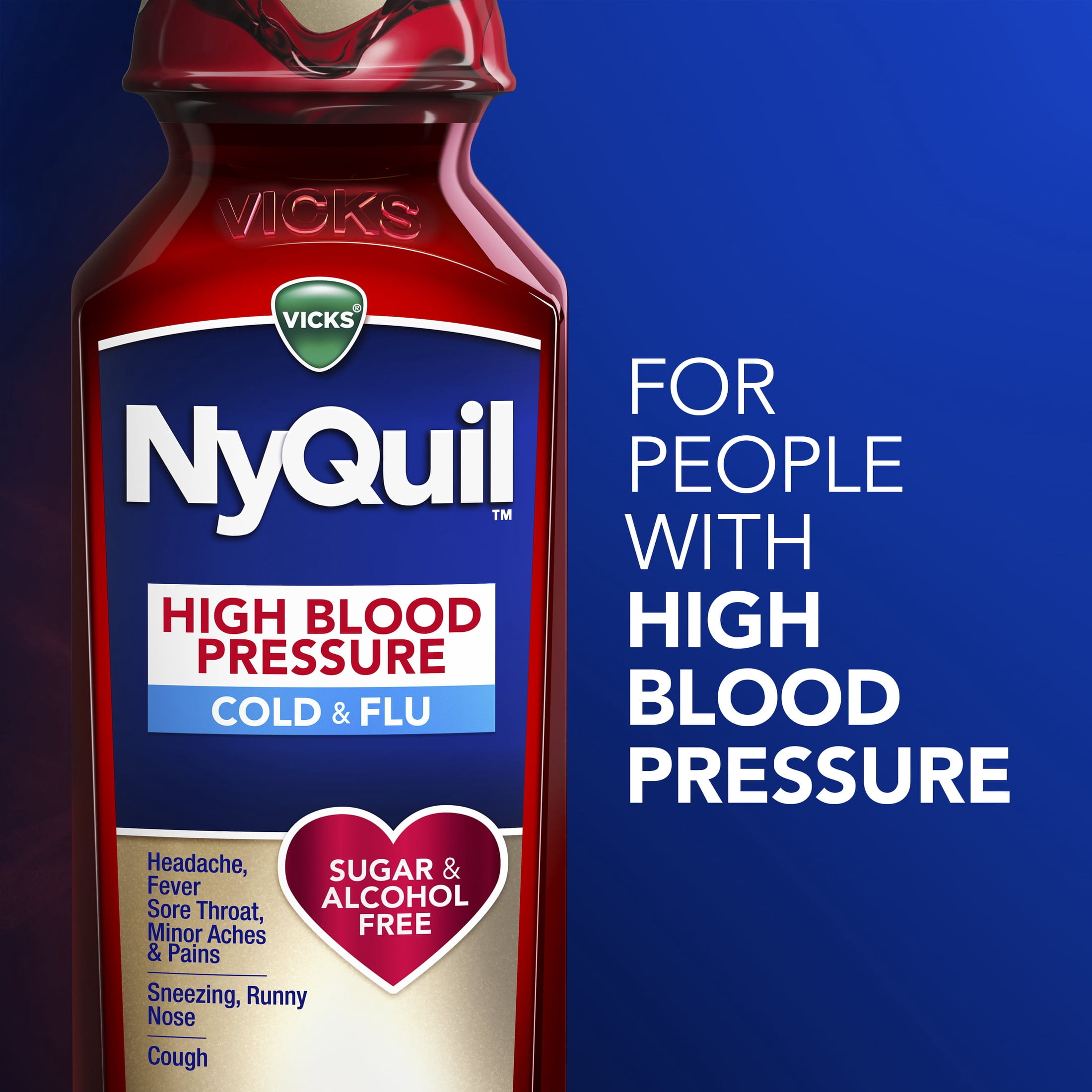 Vicks NyQuil High Blood Pressure Cold & Flu, Liquid Medicine, 8 fl oz