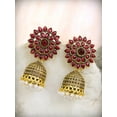 thumbnail image 3 of Crunchy Fashion Bollywood Jewellery Traditional Ethnic Bridal Bride Wedding Bridesmaid Gold Plated Meenakari Floral Maroon Jhumka Earrings With White Pearl For Women's & Girl's, 3 of 4
