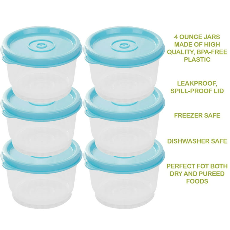 Leakproof Baby Food Storage - 12 Container Set, Small Plastic Containers with Lids, Lock in Freshness, Nutrients, & Flavor, 4oz Snack Container, Blue