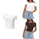 thumbnail image 2 of Trendy Women's One Off Shoulder Crop Top Stylish and Chic Ruched Slim Fit Shirt Versatile Going Out rose Red L, 2 of 4