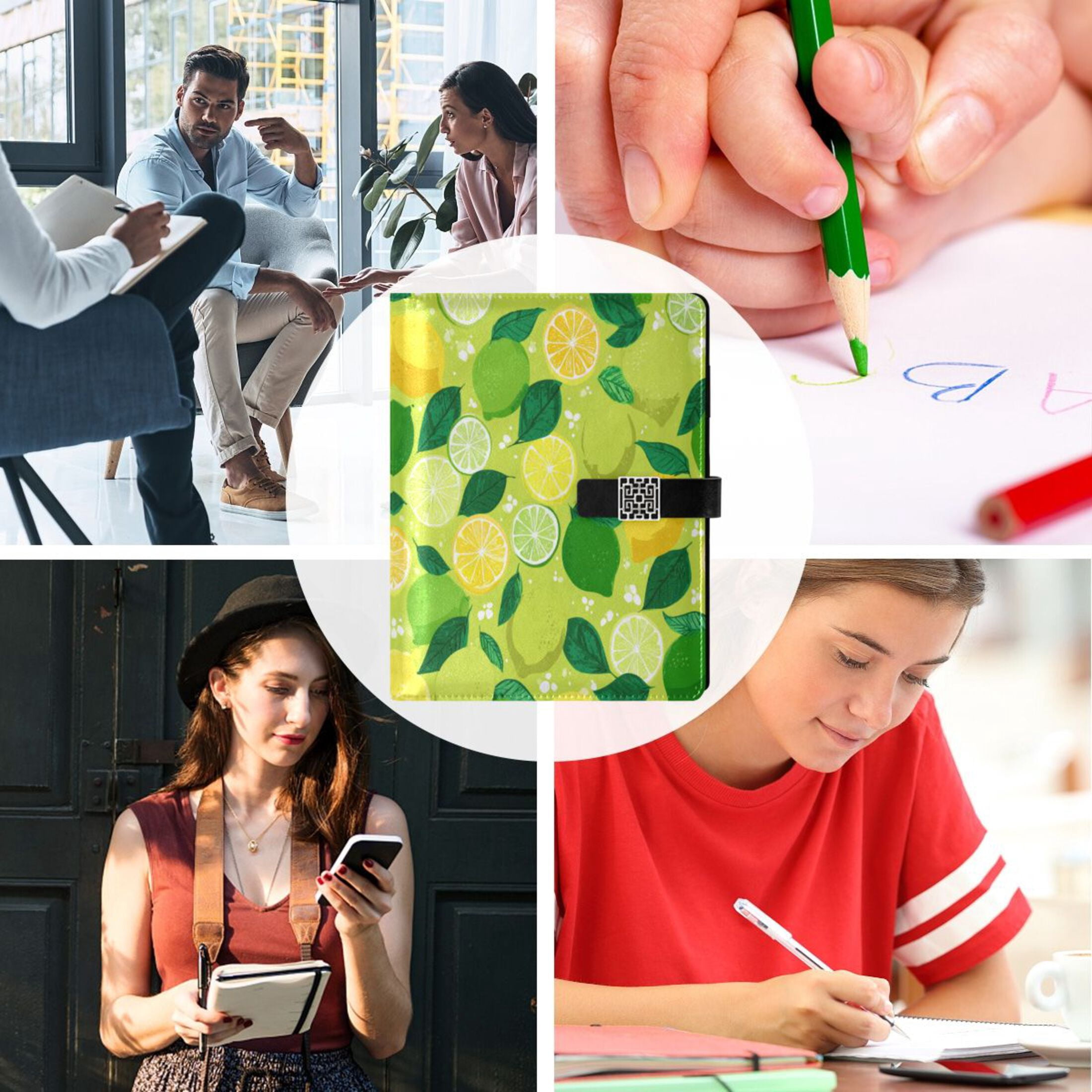 Leather Planner Leather Notebook Notebook Journal Binder Design Pen Pocket Design Convenient for Storage Cute Lemon